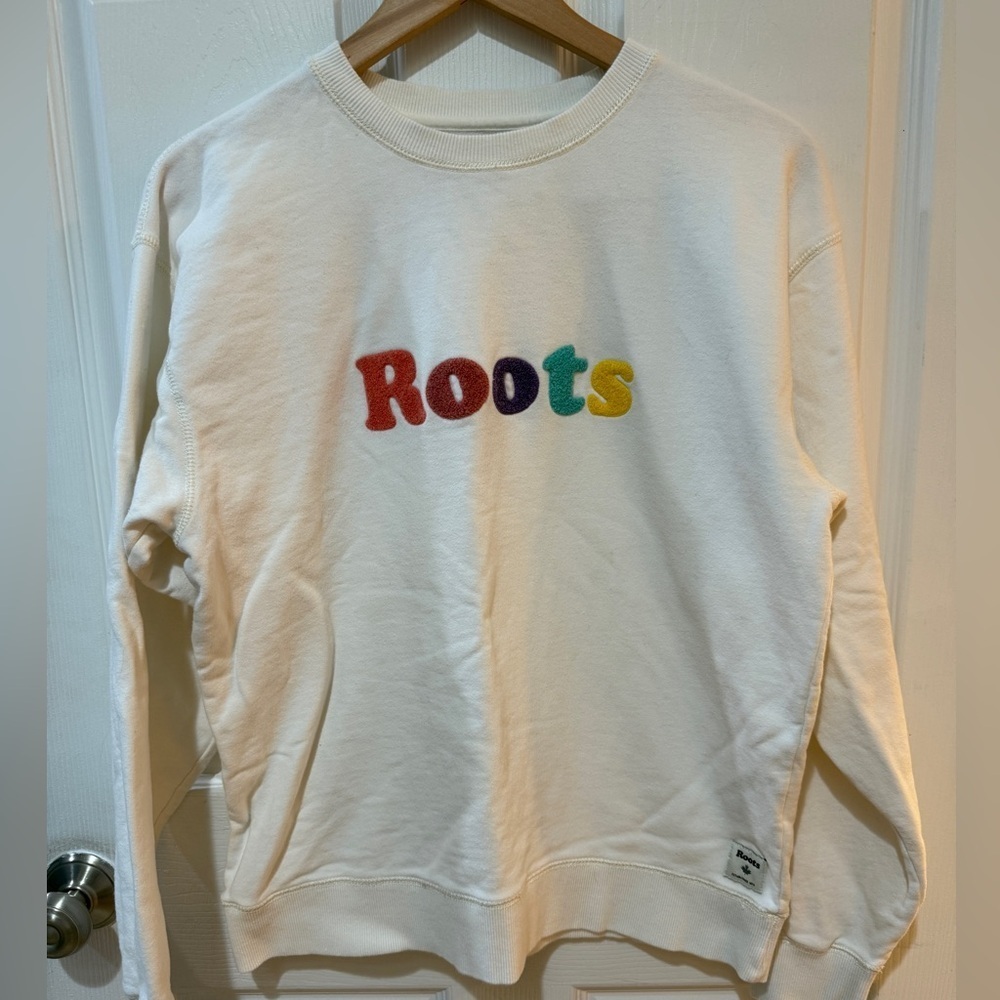 Roots Cream Sweatshirt Colorful Roots Raised Lettering